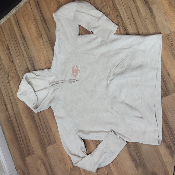 CHAMPION Oatmeal with Pink Cotton Blend Fleece Lined Scuba Hoodie - Picture 1 of 11